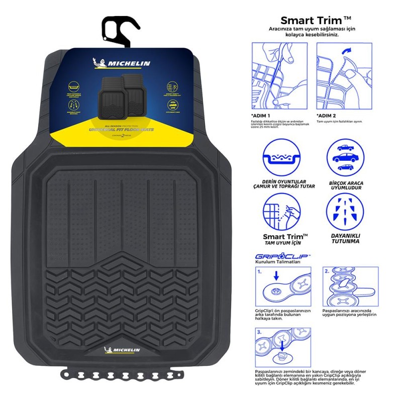 Michelin MC34594 Tüm Araçlara Uyumlu 2 Parça Üniversal 3D Havuzlu Oto Paspas Michelin MC34594 Tüm Araçlara Uyumlu 2 Parça Üniversal 3D Havuzlu Oto Paspas