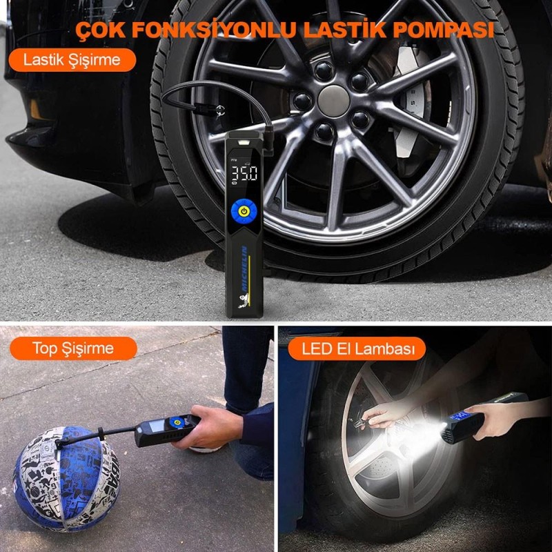Michelin MC34648 Şarjlı Li-ion 150 PSI Taşınabilir Dijital Basınç Göstergeli Led Aydınlatmalı Lastik Şişirme Pompası Michelin MC34648 Şarjlı Li-ion 150 PSI Taşınabilir Dijital Basınç Göstergeli Led Aydınlatmalı Lastik Şişirme Pompası