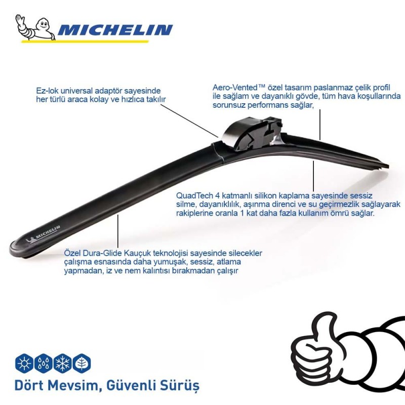 Michelin MULTIFIT™ MC33962 65CM 1 Adet Universal Muz Tipi Silecek Michelin MULTIFIT™ MC33962 65CM 1 Adet Universal Muz Tipi Silecek