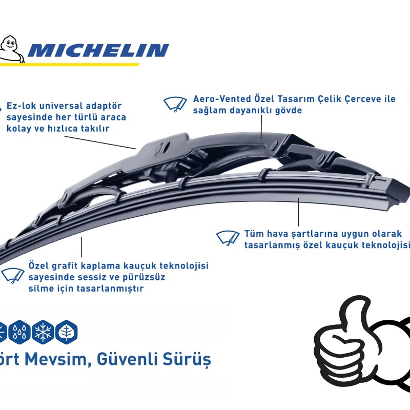 Michelin Rainforce™ MC13921 52,5CM 1 Adet Universal Telli Silecek Michelin Rainforce™ MC13921 52,5CM 1 Adet Universal Telli Silecek