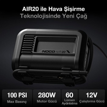 NOCO AIR20 12Volt Akü Bağlantı Maşalı 100 PSI Ayarlanabilir Dijital Basınç Göstergeli Profesyonel Lastik Şişirme Pompası NOCO AIR20 12Volt Akü Bağlantı Maşalı 100 PSI Ayarlanabilir Dijital Basınç Göstergeli Profesyonel Lastik Şişirme Pompası