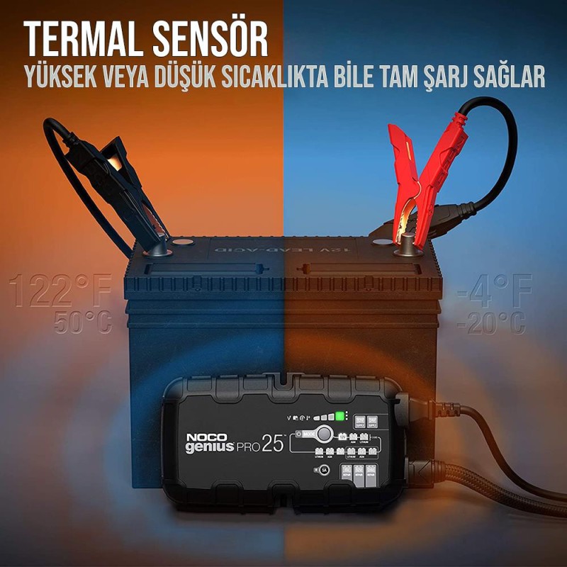 NOCO GENIUSPRO25 6V/12V/24V 1000A Akıllı Akü Şarj ve Akü Bakım/Desülfatör/Power Supply NOCO GENIUSPRO25 6V/12V/24V 1000A Akıllı Akü Şarj ve Akü Bakım/Desülfatör/Power Supply