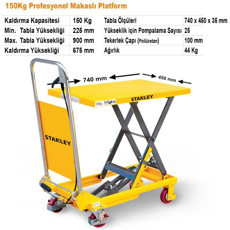Stanley X150 150Kg Profesyonel Makaslı Platform Stanley X150 150Kg Profesyonel Makaslı Platform