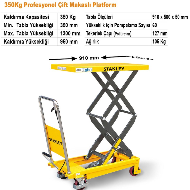 Stanley XX350 350Kg Profesyonel Çift Makaslı Platform Stanley XX350 350Kg Profesyonel Çift Makaslı Platform