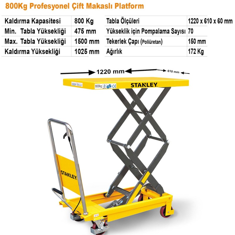 Stanley XX800 800Kg Profesyonel Çift Makaslı Platform Stanley XX800 800Kg Profesyonel Çift Makaslı Platform