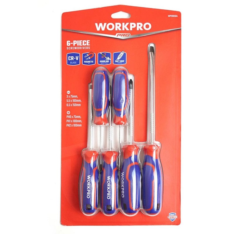 WORKPRO WP200504 6 Parça Profesyonel CR-V Manyetik Tornavida Seti WORKPRO WP200504 6 Parça Profesyonel CR-V Manyetik Tornavida Seti