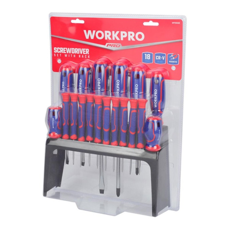 WORKPRO WP200506 18 Parça Duvar Askı Aparatlı Profesyonel CR-V Manyetik Tornavida Seti WORKPRO WP200506 18 Parça Duvar Askı Aparatlı Profesyonel CR-V Manyetik Tornavida Seti