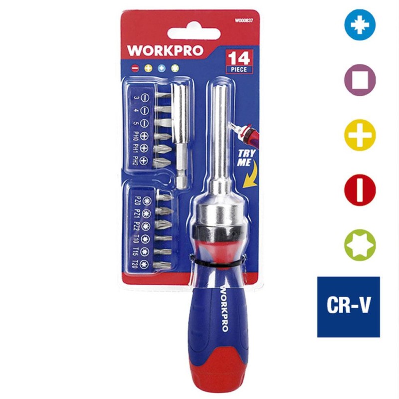 WORKPRO WP200524 14 Parça Profesyonel CR-V Cırcırlı Bits Tornavida Seti WORKPRO WP200524 14 Parça Profesyonel CR-V Cırcırlı Bits Tornavida Seti