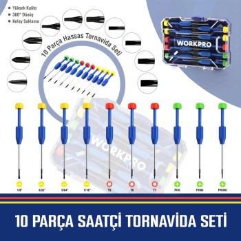 WORKPRO WP200530 CR-V 10 Parça Profesyonel Manyetik Hassas Tornavida Seti WORKPRO WP200530 CR-V 10 Parça Profesyonel Manyetik Hassas Tornavida Seti