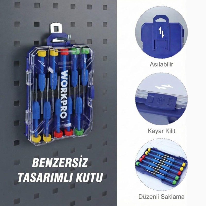 WORKPRO WP200530 CR-V 10 Parça Profesyonel Manyetik Hassas Tornavida Seti