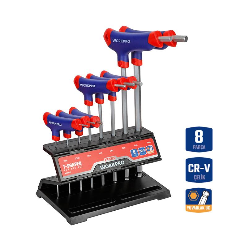 WORKPRO WP200542 8 Parça CR-V Top Başlı T Tipi Uzun Profesyonel Allen Anahtar Takımı WORKPRO WP200542 8 Parça CR-V Top Başlı T Tipi Uzun Profesyonel Allen Anahtar Takımı