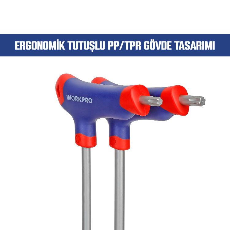WORKPRO WP200543 8 Parça CR-V T Tipi Uzun Delikli Torx Profesyonel Allen Anahtar Takımı WORKPRO WP200543 8 Parça CR-V T Tipi Uzun Delikli Torx Profesyonel Allen Anahtar Takımı