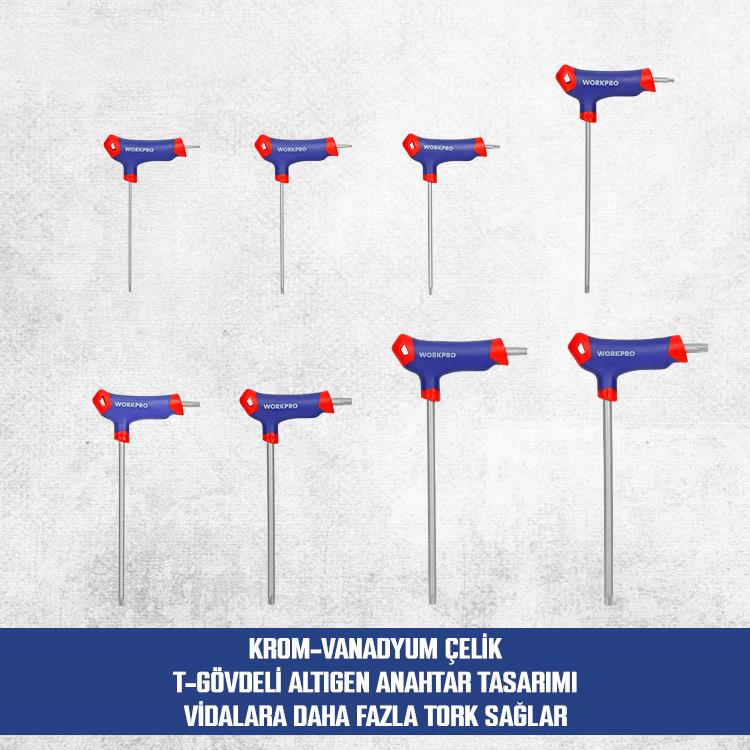 WORKPRO WP200543 8 Parça CR-V T Tipi Uzun Delikli Torx Profesyonel Allen Anahtar Takımı WORKPRO WP200543 8 Parça CR-V T Tipi Uzun Delikli Torx Profesyonel Allen Anahtar Takımı