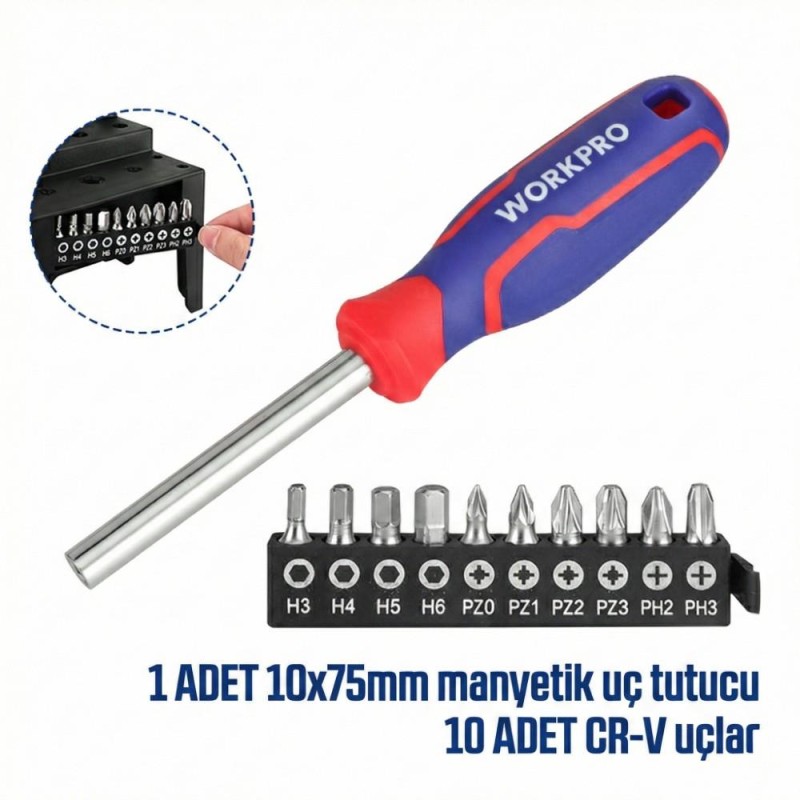 WORKPRO WP200551 21 Parça CR-V Duvar Askı Aparatlı Profesyonel Manyetik Tornavida Seti WORKPRO WP200551 21 Parça CR-V Duvar Askı Aparatlı Profesyonel Manyetik Tornavida Seti