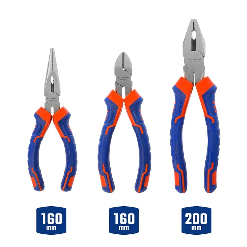 WORKPRO WP201007 200MM/160MM Profesyonel 3’lü Pense Seti WORKPRO WP201007 200MM/160MM Profesyonel 3’lü Pense Seti