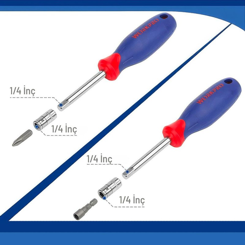 WORKPRO WP202522 1/4'’ Metrik/İnç 70 Parça Cr-V Profesyonel Lokma Takımı WORKPRO WP202522 1/4'’ Metrik/İnç 70 Parça Cr-V Profesyonel Lokma Takımı