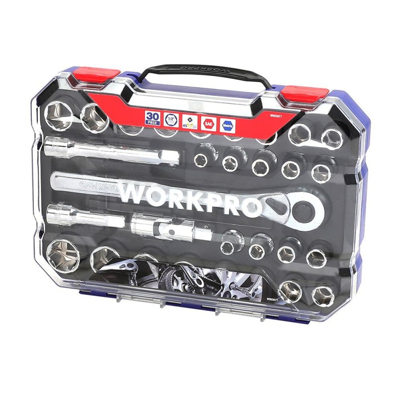 WORKPRO WP202525 30 Parça 1/2’’ CR-V Metrik/İnç Profesyonel Lokma Takımı WORKPRO WP202525 30 Parça 1/2’’ CR-V Metrik/İnç Profesyonel Lokma Takımı