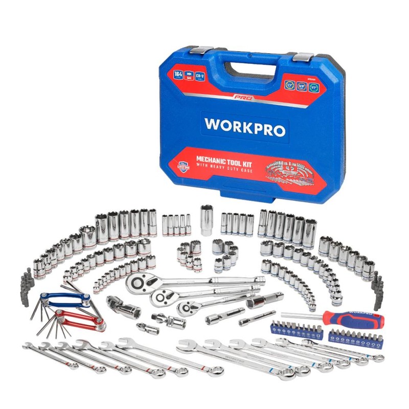 WORKPRO WP202530 1/4'’ 3/8’’ 1/2'’ Metrik/İnç 164 Parça Cr-V Ağır Hizmet Lokma ve Kombine Anahtar Takımı WORKPRO WP202530 1/4'’ 3/8’’ 1/2'’ Metrik/İnç 164 Parça Cr-V Ağır Hizmet Lokma ve Kombine Anahtar Takımı