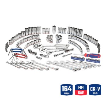 WORKPRO WP202530 1/4'’ 3/8’’ 1/2'’ Metrik/İnç 164 Parça Cr-V Ağır Hizmet Lokma ve Kombine Anahtar Takımı WORKPRO WP202530 1/4'’ 3/8’’ 1/2'’ Metrik/İnç 164 Parça Cr-V Ağır Hizmet Lokma ve Kombine Anahtar Takımı