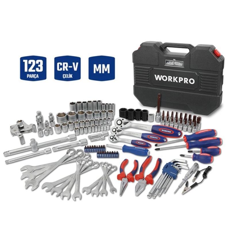 WORKPRO WP202533 1/4'’ 3/8’’ 1/2'’ 123 Parça Cr-V Metrik Ağır Hizmet Lokma ve Kombine Anahtar Takımı WORKPRO WP202533 1/4'’ 3/8’’ 1/2'’ 123 Parça Cr-V Metrik Ağır Hizmet Lokma ve Kombine Anahtar Takımı