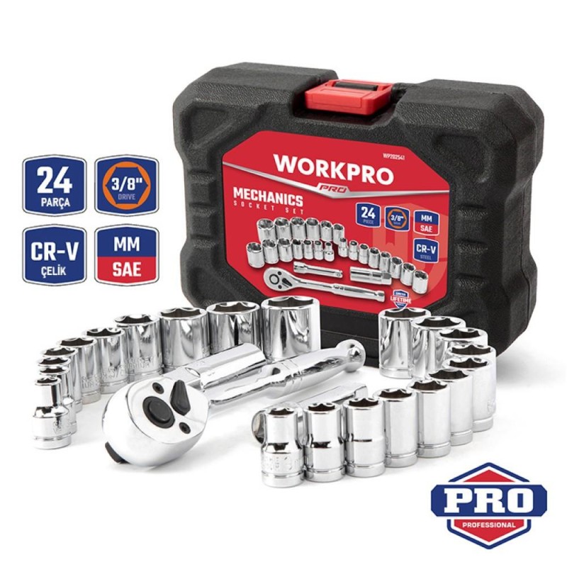 WORKPRO WP202541 3/8'’ CR-V 24 Parça Metrik/İnç Ağır Hizmet Lokma Takımı WORKPRO WP202541 3/8'’ CR-V 24 Parça Metrik/İnç Ağır Hizmet Lokma Takımı