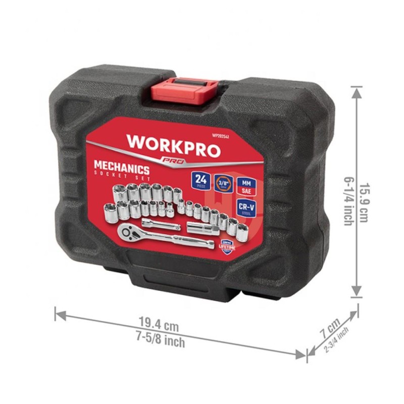 WORKPRO WP202541 3/8'’ CR-V 24 Parça Metrik/İnç Ağır Hizmet Lokma Takımı WORKPRO WP202541 3/8'’ CR-V 24 Parça Metrik/İnç Ağır Hizmet Lokma Takımı
