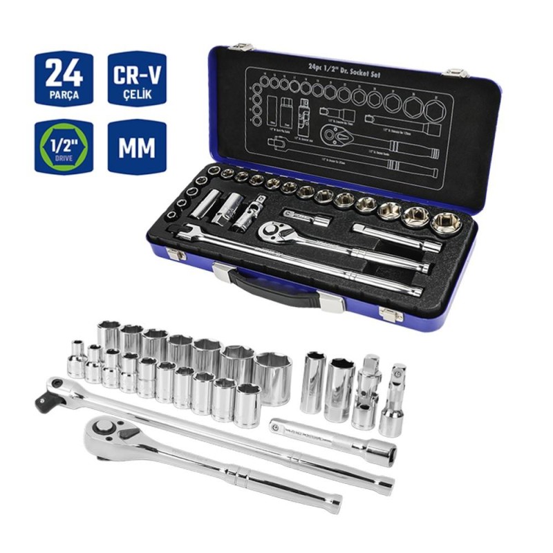 WORKPRO WP202564 1/2'’ Cr-V 24 Parça Metrik Ağır Hizmet Lokma Takımı WORKPRO WP202564 1/2'’ Cr-V 24 Parça Metrik Ağır Hizmet Lokma Takımı