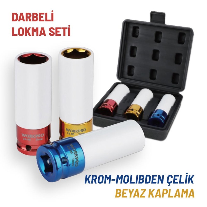 WORKPRO WP202591 17/19/21mm 3 Parça 1/2‘’ Cr-Mo Profesyonel Darbeli Derin Lokma Seti WORKPRO WP202591 17/19/21mm 3 Parça 1/2‘’ Cr-Mo Profesyonel Darbeli Derin Lokma Seti