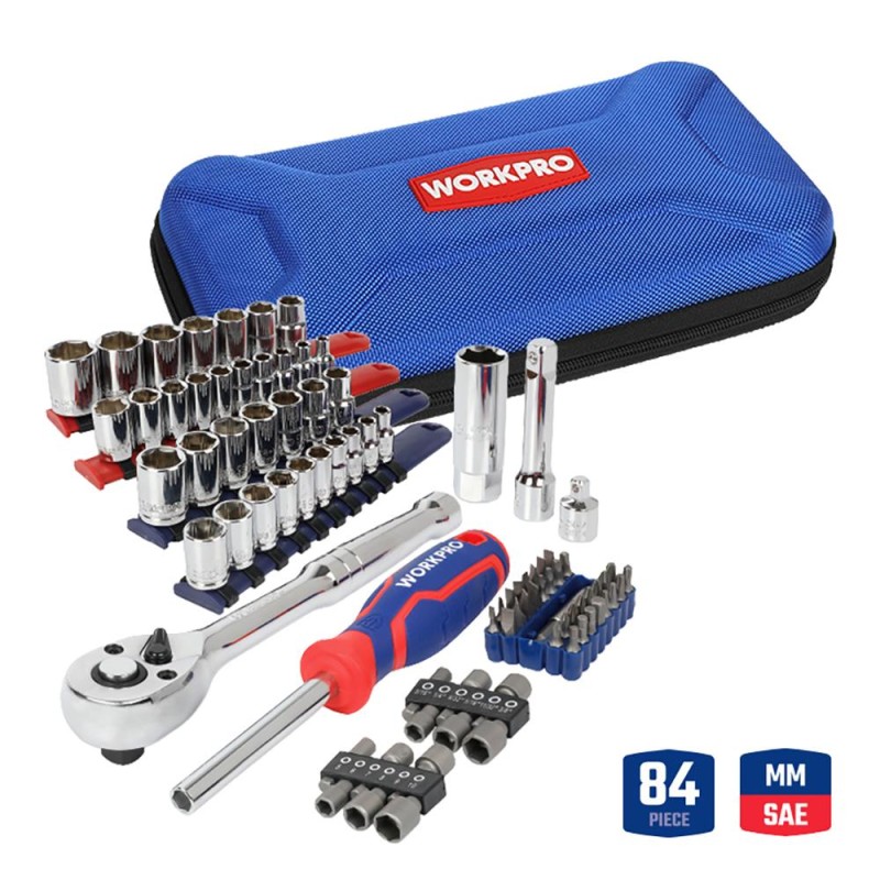 WORKPRO WP209006 84 Parça 3/8’’ 1/4’’ CR-V Metrik/İnç Profesyonel Lokma ve Bits Uç Takımı WORKPRO WP209006 84 Parça 3/8’’ 1/4’’ CR-V Metrik/İnç Profesyonel Lokma ve Bits Uç Takımı