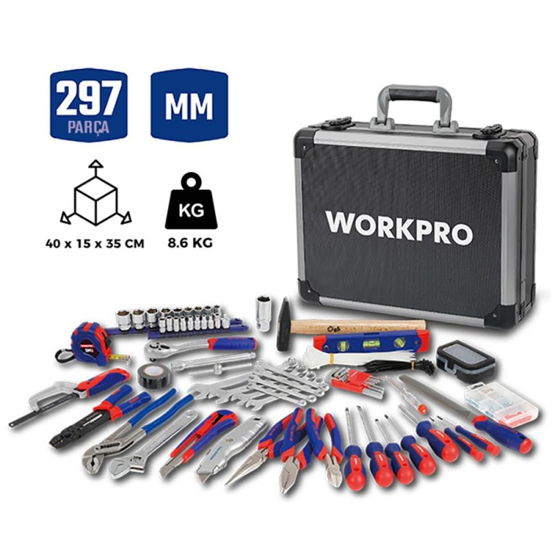WORKPRO WP209100 297 Parça CR-V Profesyonel El Aleti Tamir Seti Tamir Bakım Çantası WORKPRO WP209100 297 Parça CR-V Profesyonel El Aleti Tamir Seti Tamir Bakım Çantası