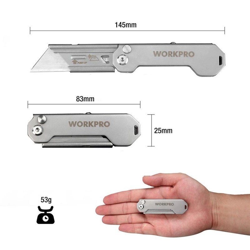 WORKPRO WP211016 Paslanmaz Çelik Gövde Katlanır Rötuş Maket Bıçağı WORKPRO WP211016 Paslanmaz Çelik Gövde Katlanır Rötuş Maket Bıçağı