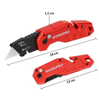 WORKPRO WP211018 Profesyonel Katlanır Çok Amaçlı Rötuş Maket Bıçağı + 10 Adet Yedek Bıçak WORKPRO WP211018 Profesyonel Katlanır Çok Amaçlı Rötuş Maket Bıçağı + 10 Adet Yedek Bıçak