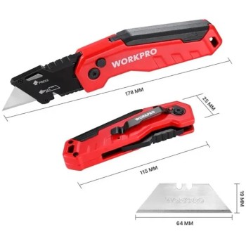 WORKPRO WP211026 Katlanır Çok Amaçlı Profesyonel Rötuş Maket Bıçağı + 14 Adet Yedek Bıçak WORKPRO WP211026 Katlanır Çok Amaçlı Profesyonel Rötuş Maket Bıçağı + 14 Adet Yedek Bıçak