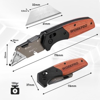 WORKPRO WP211035 Ağır Hizmet Çelik/Ahşap Gövde Katlanır Rötuş Maket Bıçağı + 11 Adet Yedek Bıçak WORKPRO WP211035 Ağır Hizmet Çelik/Ahşap Gövde Katlanır Rötuş Maket Bıçağı + 11 Adet Yedek Bıçak