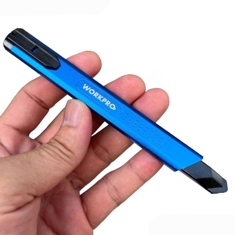 WORKPRO WP212012 9MM Alüminyum Kasa Cep Askılı Maket Bıçağı (MAVİ) WORKPRO WP212012 9MM Alüminyum Kasa Cep Askılı Maket Bıçağı (MAVİ)