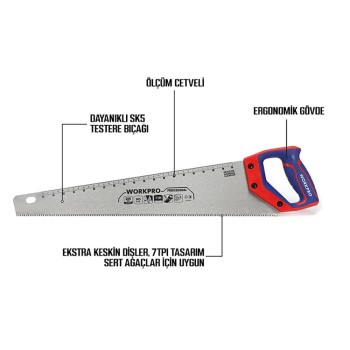 WORKPRO WP215007 500mm SK5 7 TPI Ağır Hizmet Tipi El Testeresi WORKPRO WP215007 500mm SK5 7 TPI Ağır Hizmet Tipi El Testeresi