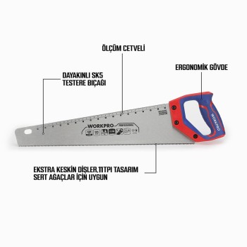 WORKPRO WP215010 450mm SK5 11 TPI Ağır Hizmet Tipi El Testeresi WORKPRO WP215010 450mm SK5 11 TPI Ağır Hizmet Tipi El Testeresi