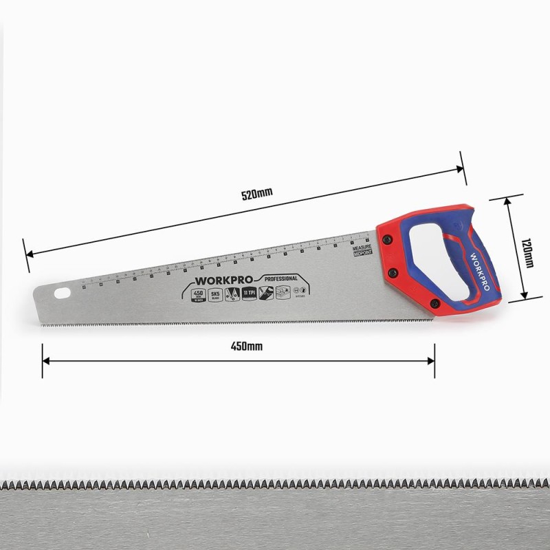 WORKPRO WP215010 450mm SK5 11 TPI Ağır Hizmet Tipi El Testeresi WORKPRO WP215010 450mm SK5 11 TPI Ağır Hizmet Tipi El Testeresi