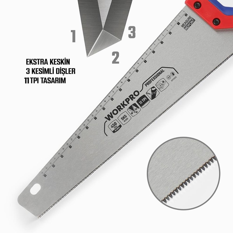 WORKPRO WP215010 450mm SK5 11 TPI Ağır Hizmet Tipi El Testeresi WORKPRO WP215010 450mm SK5 11 TPI Ağır Hizmet Tipi El Testeresi