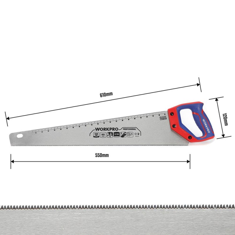 WORKPRO WP215012 550mm SK5 11 TPI Ağır Hizmet Tipi El Testeresi WORKPRO WP215012 550mm SK5 11 TPI Ağır Hizmet Tipi El Testeresi