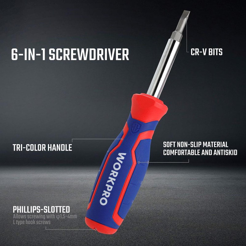 WORKPRO WP221046 6-IN-1 Profesyonel Çok Fonksiyonlu Değişken Uçlu Tornavida Seti WORKPRO WP221046 6-IN-1 Profesyonel Çok Fonksiyonlu Değişken Uçlu Tornavida Seti
