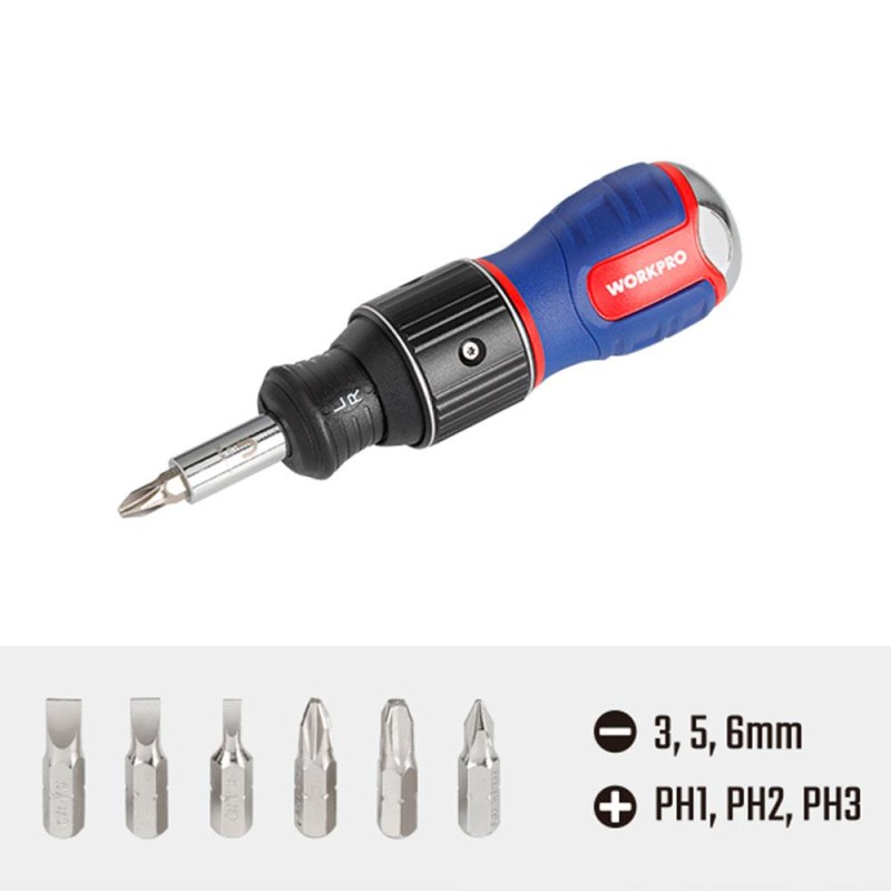 WORKPRO WP221071 6-IN-1 Profesyonel CR-V Cırcırlı Manyetik Topaç Tornavida Seti WORKPRO WP221071 6-IN-1 Profesyonel CR-V Cırcırlı Manyetik Topaç Tornavida Seti