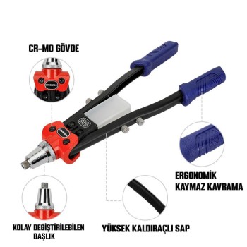 WORKPRO WP225001 5 IN 1 400mm Kollu Profesyonel Perçin Tabancası + 100 Adet Perçin WORKPRO WP225001 5 IN 1 400mm Kollu Profesyonel Perçin Tabancası + 100 Adet Perçin