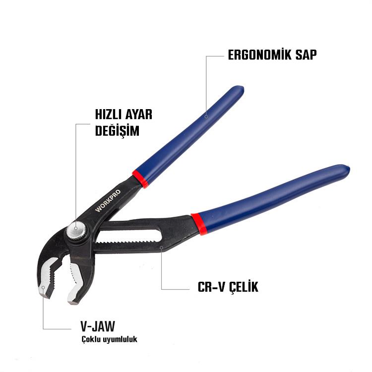 WORKPRO WP231087 250MM CR-V Profesyonel Ayarlı Düğmeli Fort Pense WORKPRO WP231087 250MM CR-V Profesyonel Ayarlı Düğmeli Fort Pense