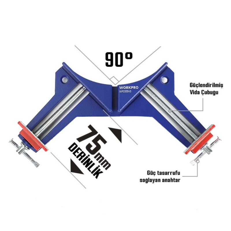 WORKPRO WP232043 75mm 90° Profesyonel Köşe İşkence WORKPRO WP232043 75mm 90° Profesyonel Köşe İşkence