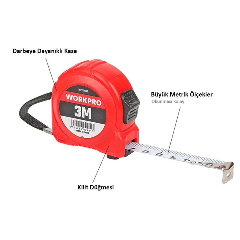 WORKPRO WP261002 3Mx16mm Beyaz Çelik Şerit Metre WORKPRO WP261002 3Mx16mm Beyaz Çelik Şerit Metre