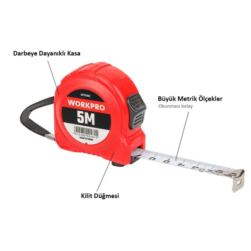 WORKPRO WP261003 5Mx19mm Beyaz Çelik Şerit Metre WORKPRO WP261003 5Mx19mm Beyaz Çelik Şerit Metre
