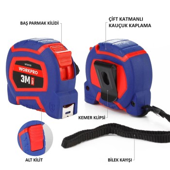 WORKPRO WP261008 3Mx16mm/10Ft. Naylon Kaplama Sarı Çelik Şerit Metre WORKPRO WP261008 3Mx16mm/10Ft. Naylon Kaplama Sarı Çelik Şerit Metre