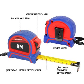 WORKPRO WP261044 8Mx25mm Naylon Kaplama Sarı Çift Taraflı Manyetik Çelik Şerit Metre WORKPRO WP261044 8Mx25mm Naylon Kaplama Sarı Çift Taraflı Manyetik Çelik Şerit Metre