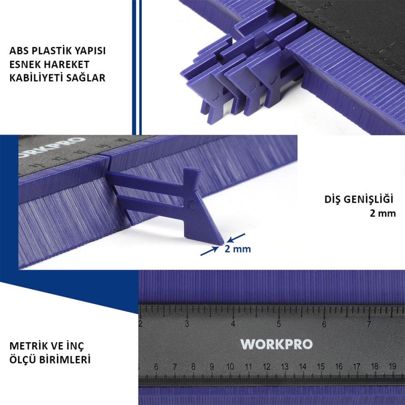WORKPRO WP269001 250MM/10’’ Çok Fonksiyonlu Şekil Profil Kontur Ölçer WORKPRO WP269001 250MM/10’’ Çok Fonksiyonlu Şekil Profil Kontur Ölçer